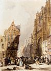 Thomas Shotter Boys Canvas Paintings - Figures On A Street In A Market Town, Belgium